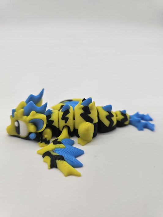 Jucarie Articulata Dragon Voltaj cu Ou Decorativ - Figurina Flexibila Fidget - Galben/Negru/Albastru