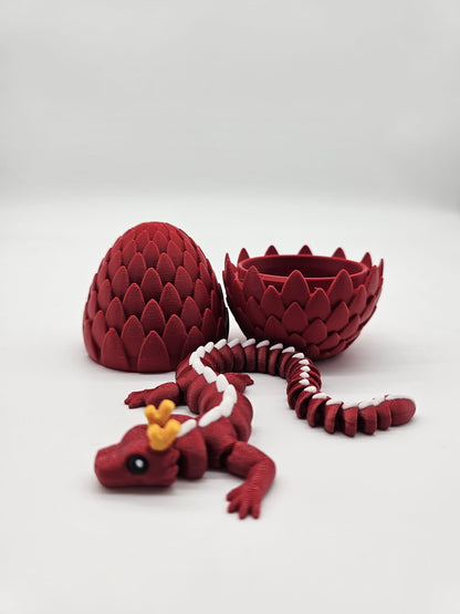 Dragon Articulat cu Ou - Jucarie Flexibila - 20cm Lungime Rosu/Alb