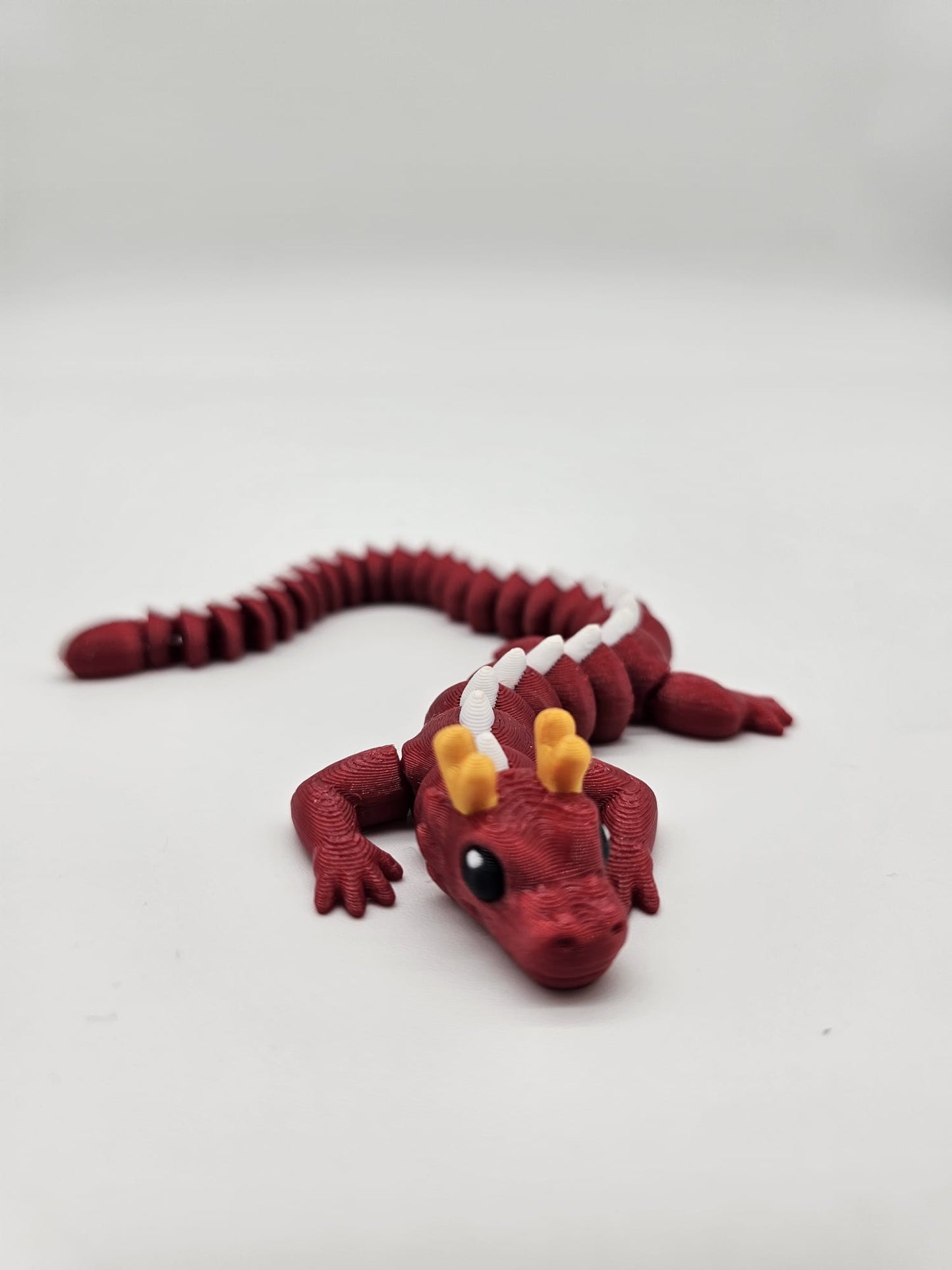 Dragon Articulat cu Ou - Jucarie Flexibila - 20cm Lungime Rosu/Alb