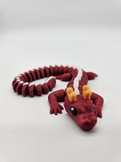 Dragon Articulat cu Ou - Jucarie Flexibila - 20cm Lungime Rosu/Alb