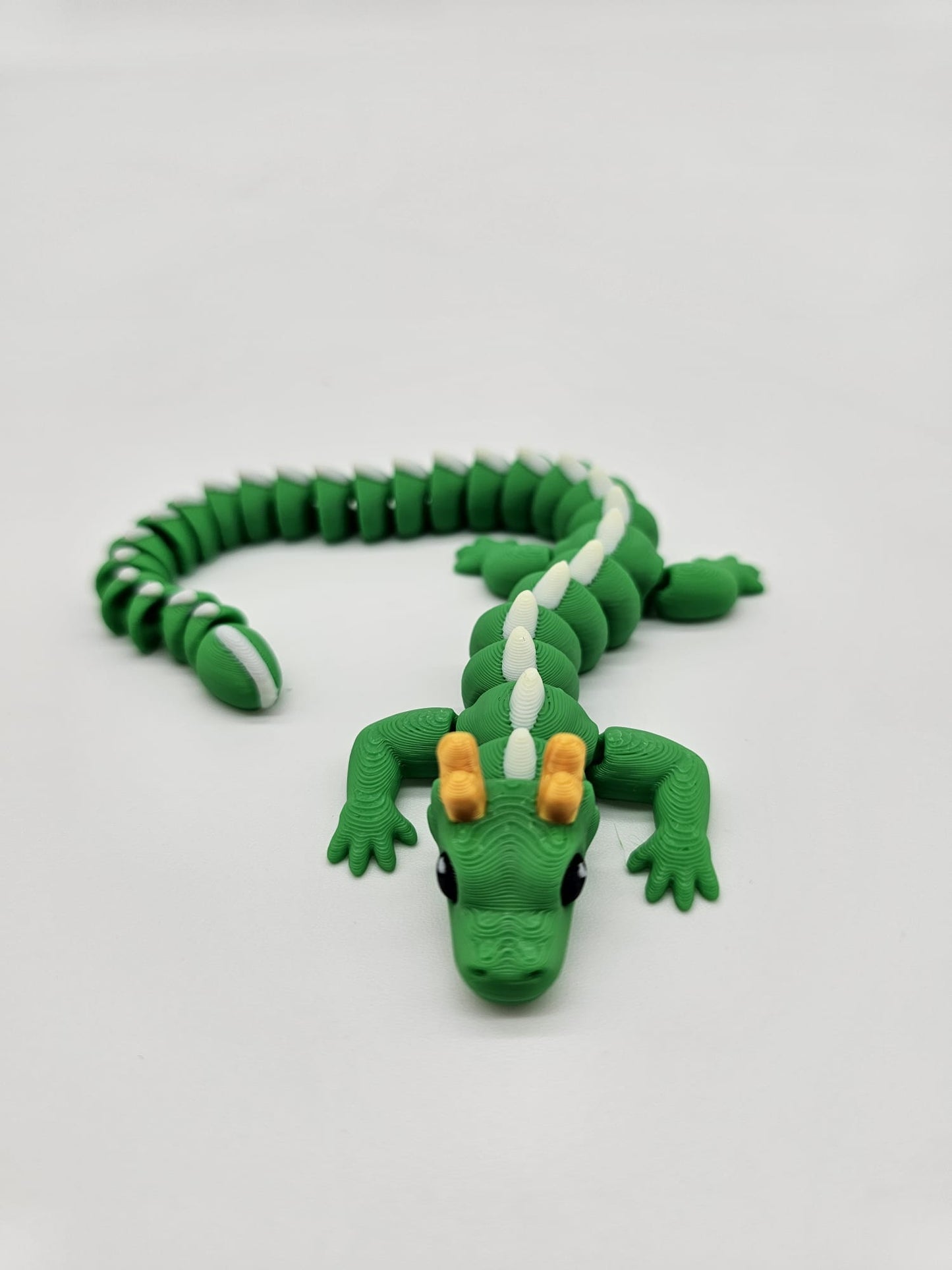 Dragon Articulat cu Ou - Jucarie Flexibila - 20cm Lungime Verde/Alb